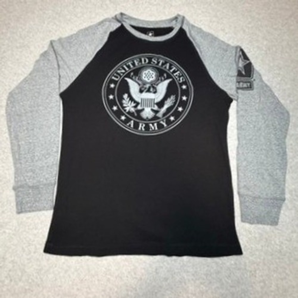 US Army Thermal Raglan Shirt Mens Medium Black Grey Long Sleeve Waffle Knit Tee